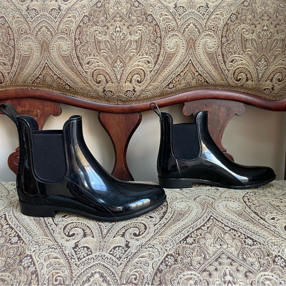 Sam Edelman Tinsley Black Gloss Chelsea Rain Boots Booties Pull On Size 10 - Picture 5 of 14